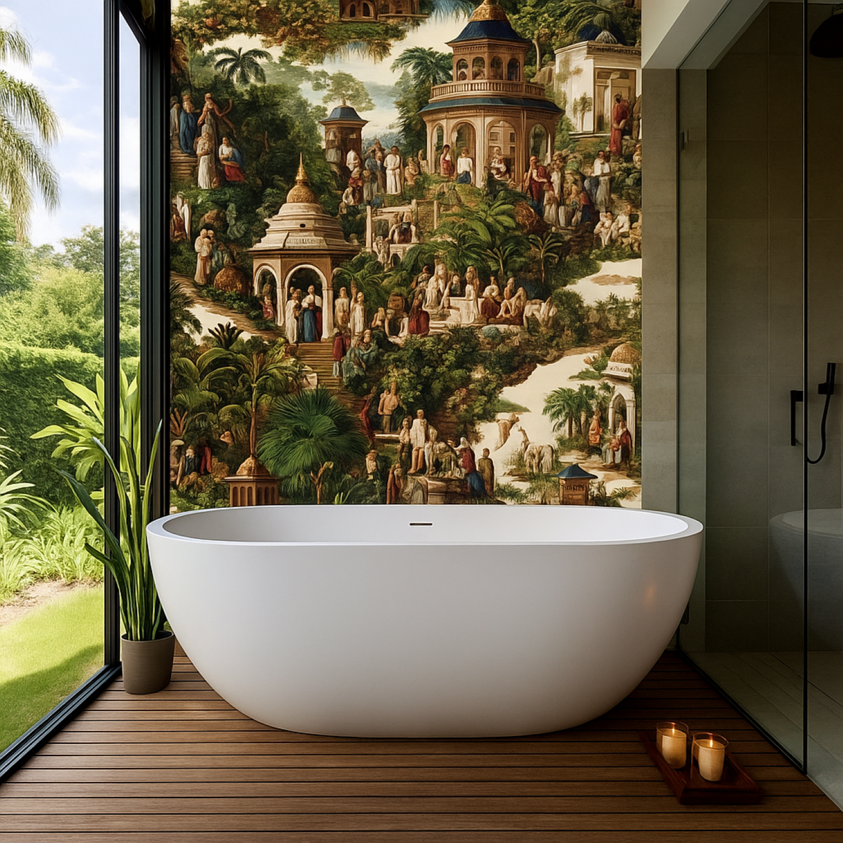 Oriental Garden Mural Wallpaper – Available In Printed And Embossed Versions For Classic Interiors