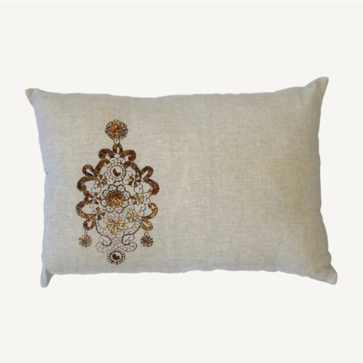 Earring Beige Hand Embroidered Linen Cushion – Elegant Home Décor Accent for Stylish Interiors