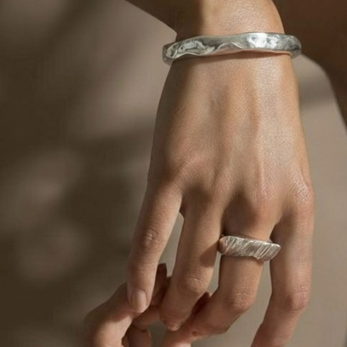 Luna Handcrafted Silver Bangle – Abstract Organic Design in 925 Sterling Silver