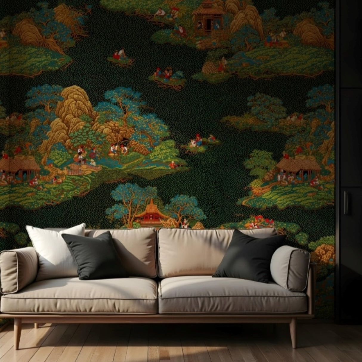 Jade Harmony Wallpaper – Tranquil Landscape Artistry – Available in Printed and Embossed Versions for Eclectic Interiors