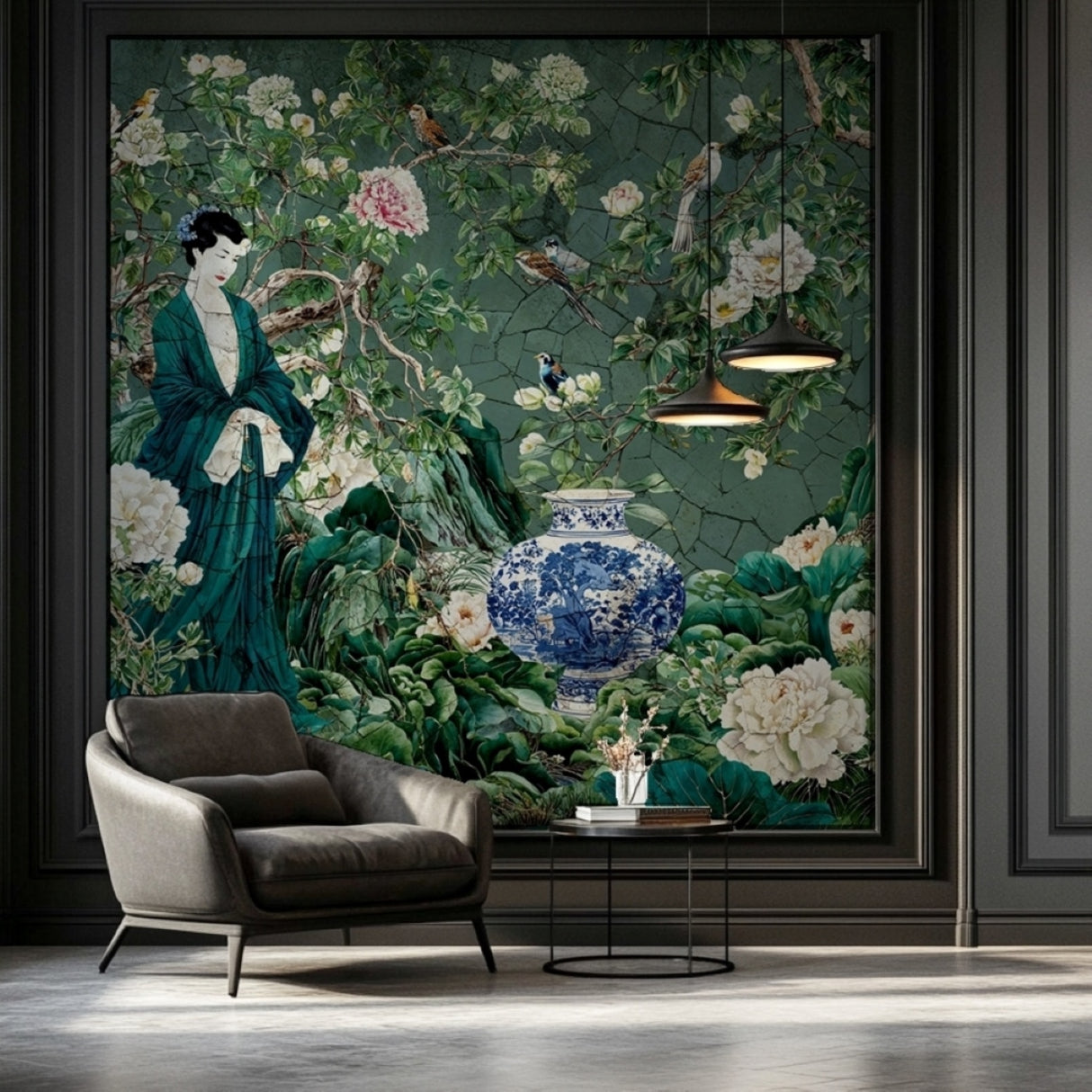 Celadon Garden Wallpaper – Cracked Jade Edition – Available In Printed And Embossed Versions For Refined Interiors