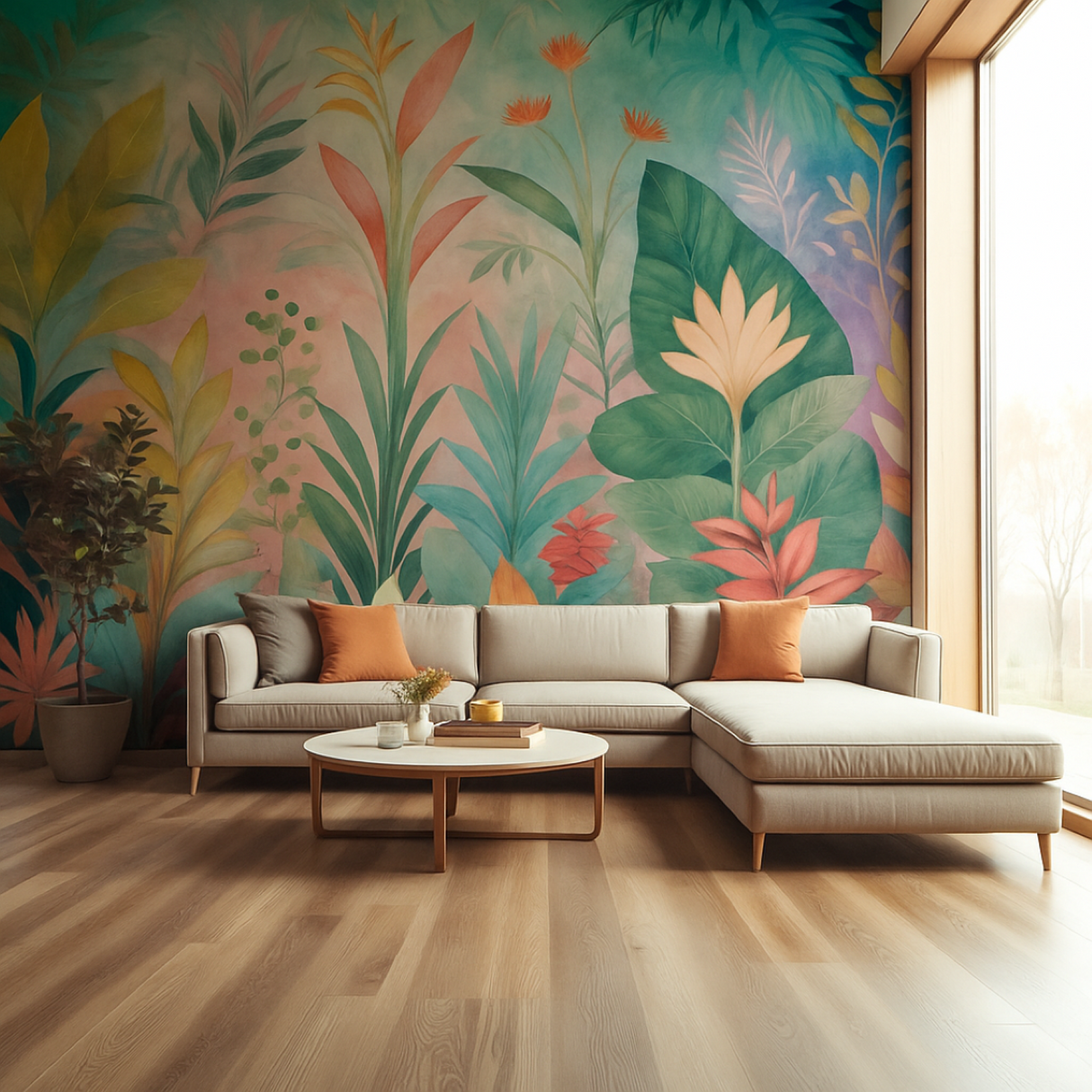 Tropical Bloom Mural Wallpaper – Vibrant Botanical Wall Art for Artistic Interiors