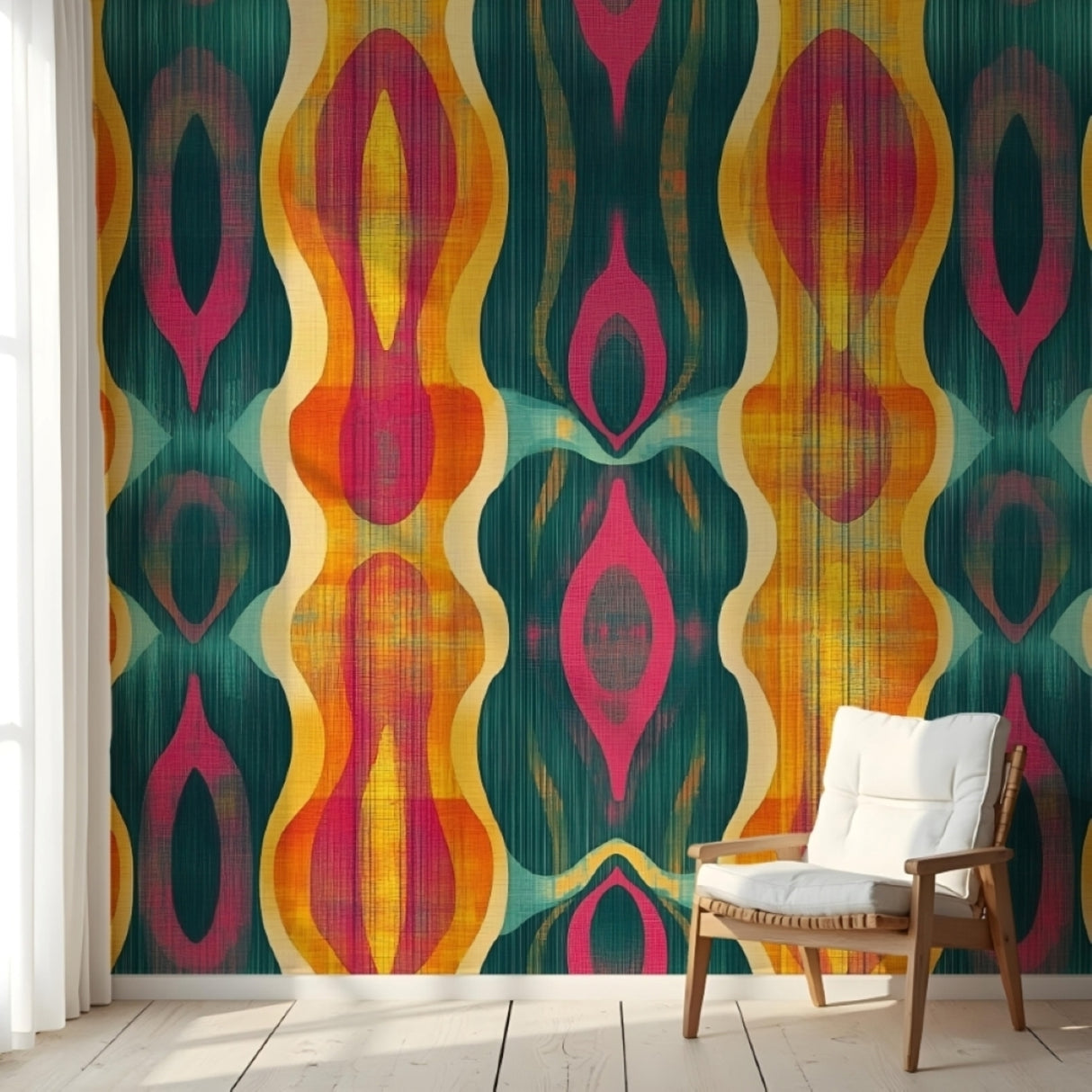 Vivid Retro Waves Wallpaper – Bold Mid-Century Energy for Contemporary Interiors