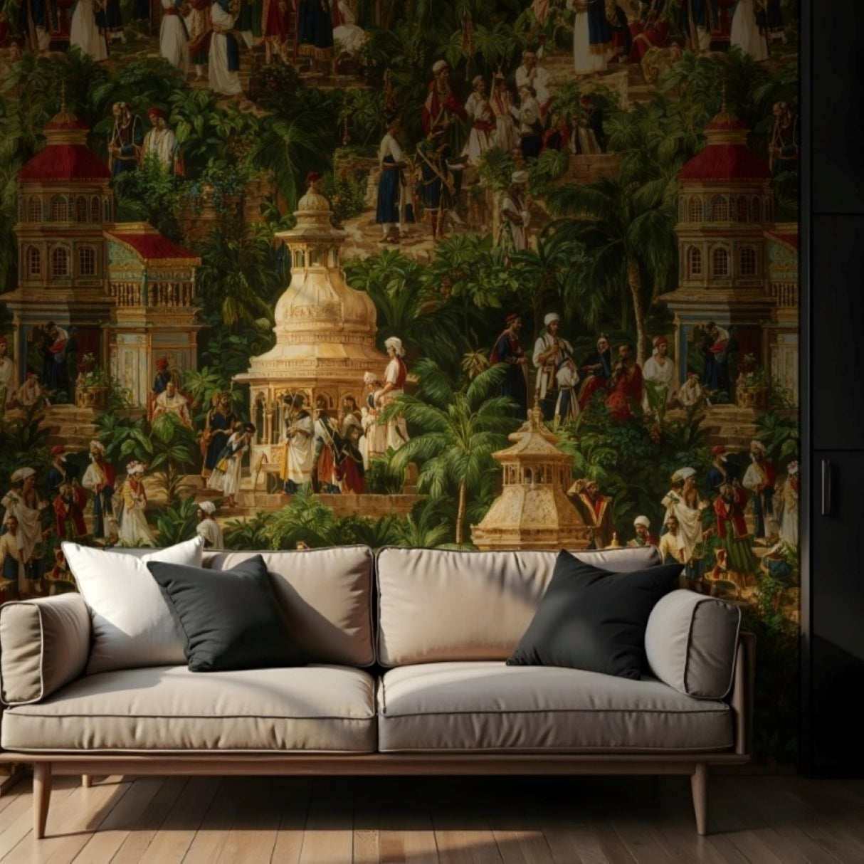 Oriental Court Mural Wallpaper – Available In Printed And Embossed Versions For Elegant Interiors
