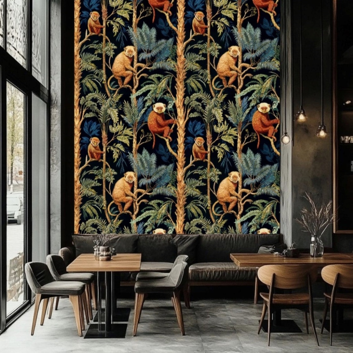 Golden Primates Wallpaper – Amber & Midnight Edition – Available In Printed And Embossed Versions For Eclectic Interiors