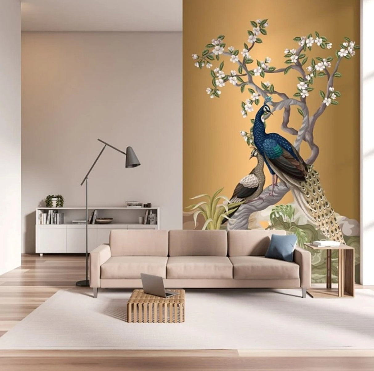 Golden Peacocks Chinoiserie Wallpaper – Available In Printed And Embossed Versions For Elegant Interiors