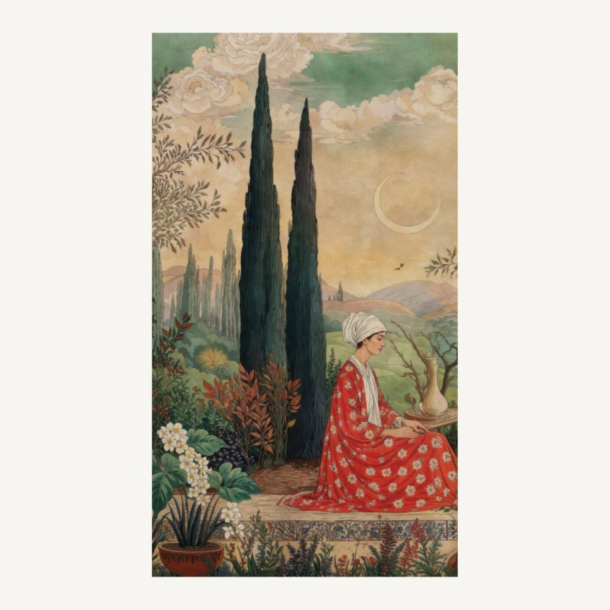 Lady & The Maid I Wall Panel – Luxury Frameless 3D Embossed Wallpaper Art Panel