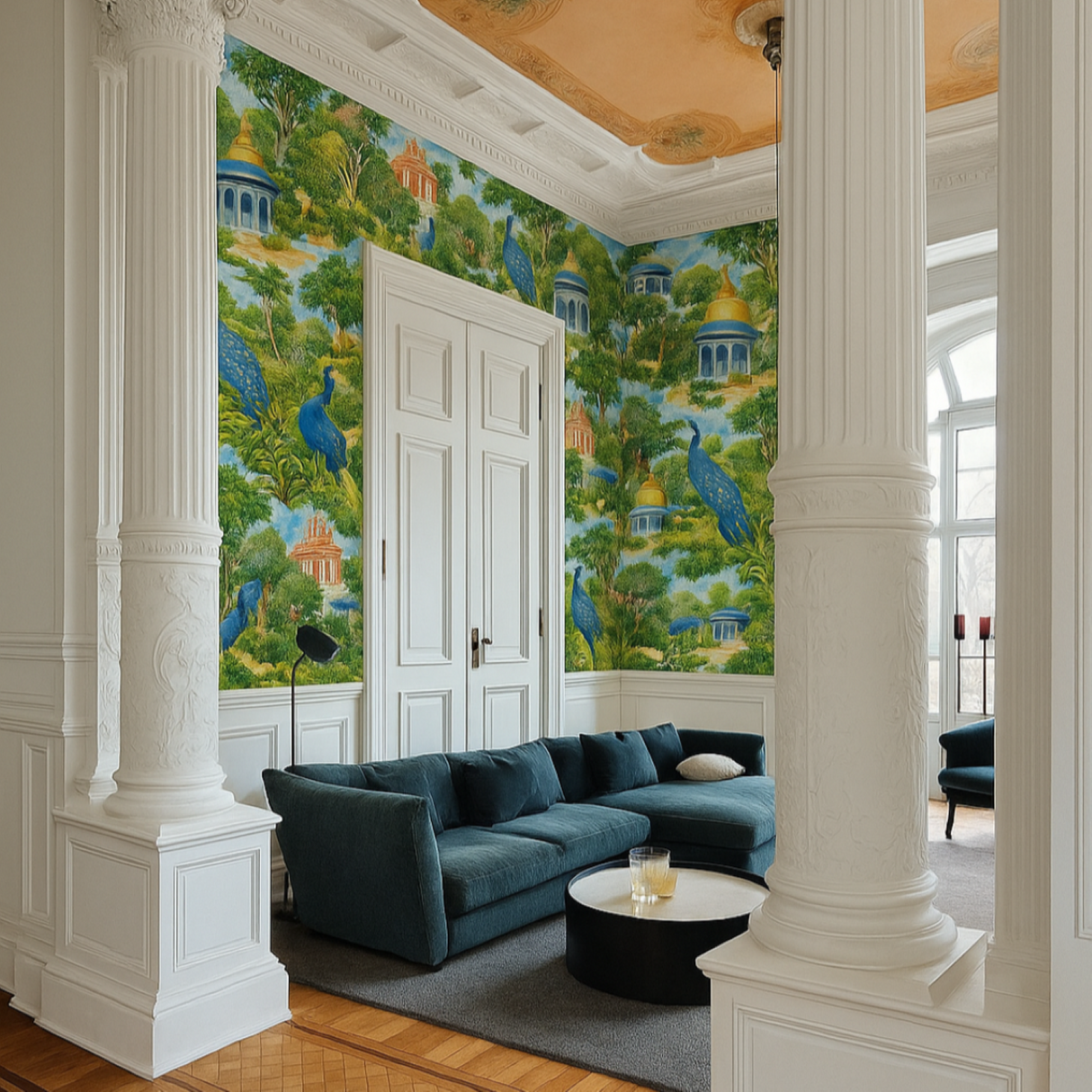 Papel pintado Royal Eden – Dorado y Esmeralda – Disponible en versiones impresas y en relieve para interiores elegantes