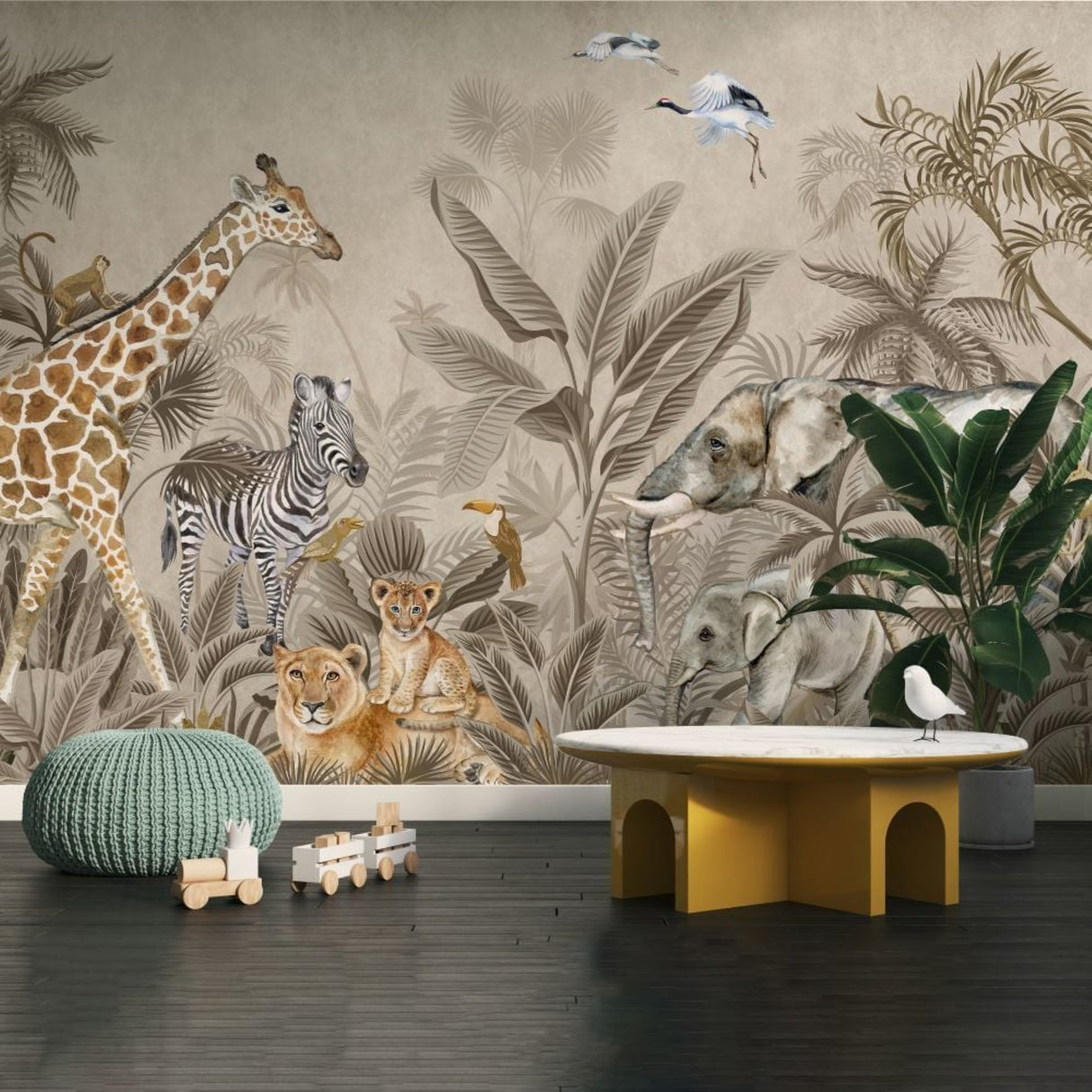 African Forest & The Animals Wallpaper - African Forest & Animals Wallpaper – Gentle Pastel Safari Art for Dreamy Walls