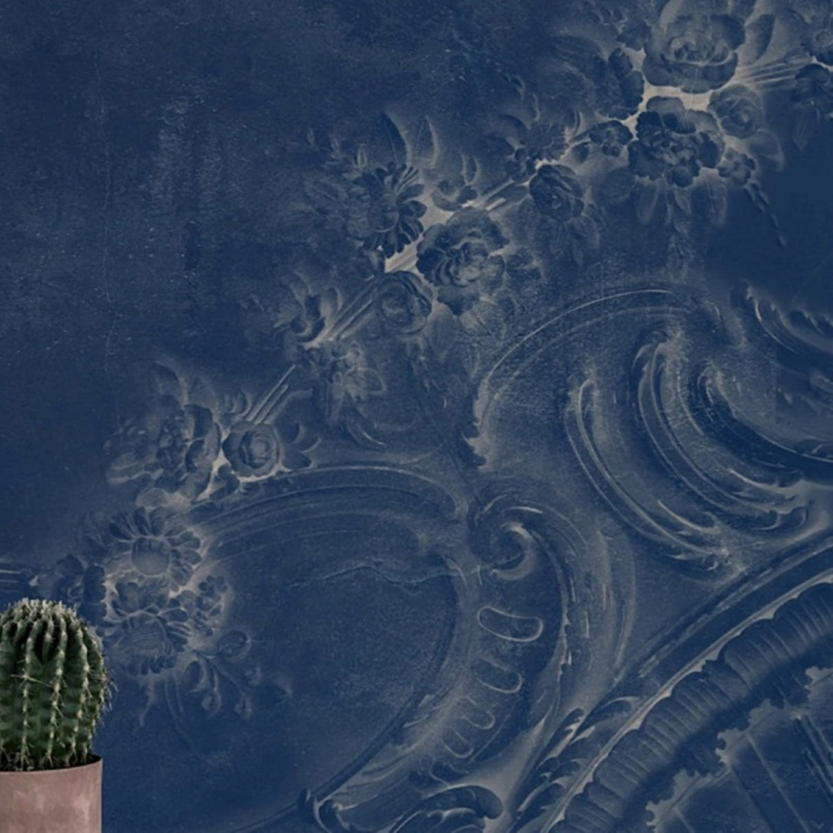 Navy Baroque Reverie Wallpaper - Available in Printed and Embossed Versions for Glamorous Interiors