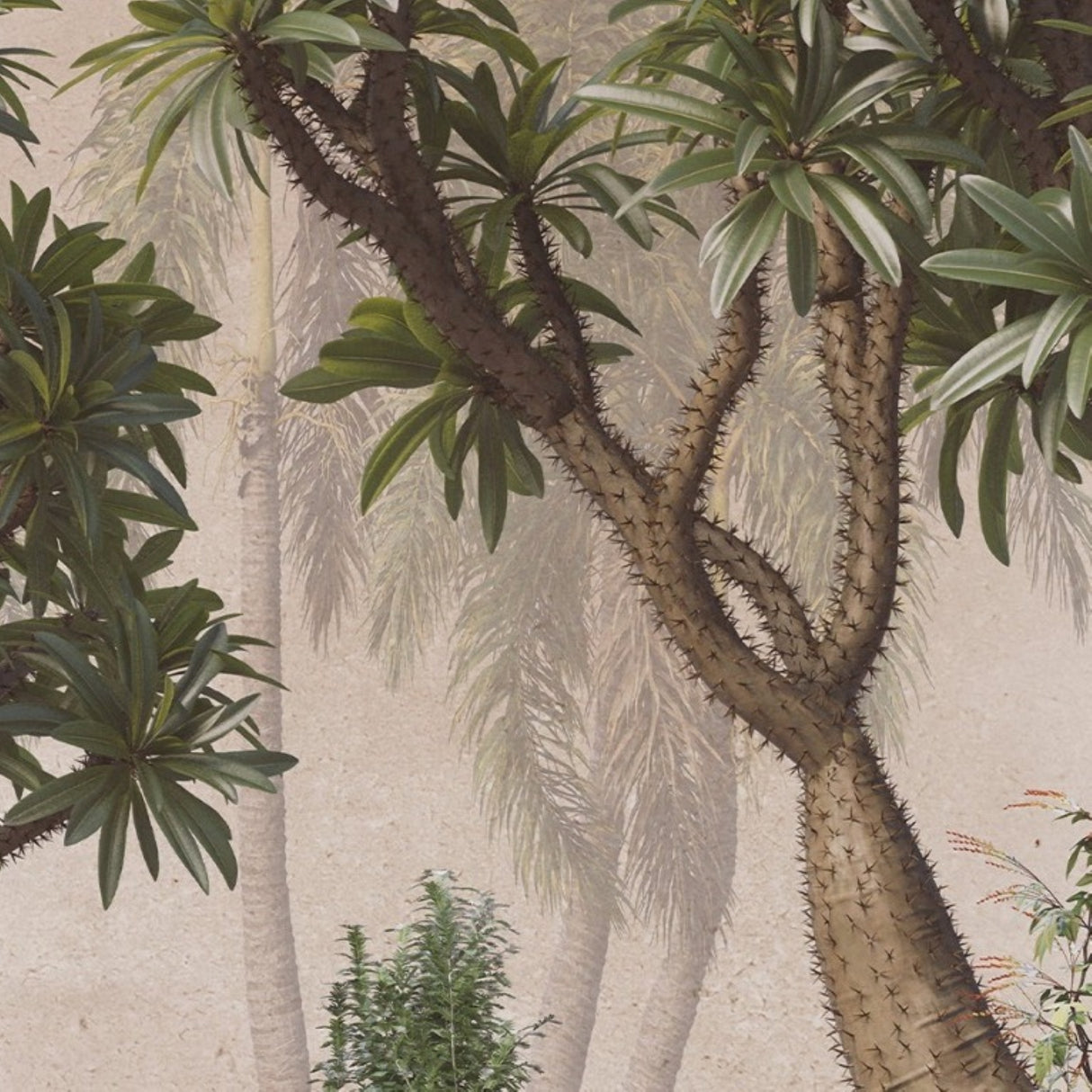 Papel pintado de bonsáis grandes: mural artístico de naturaleza para interiores contemporáneos