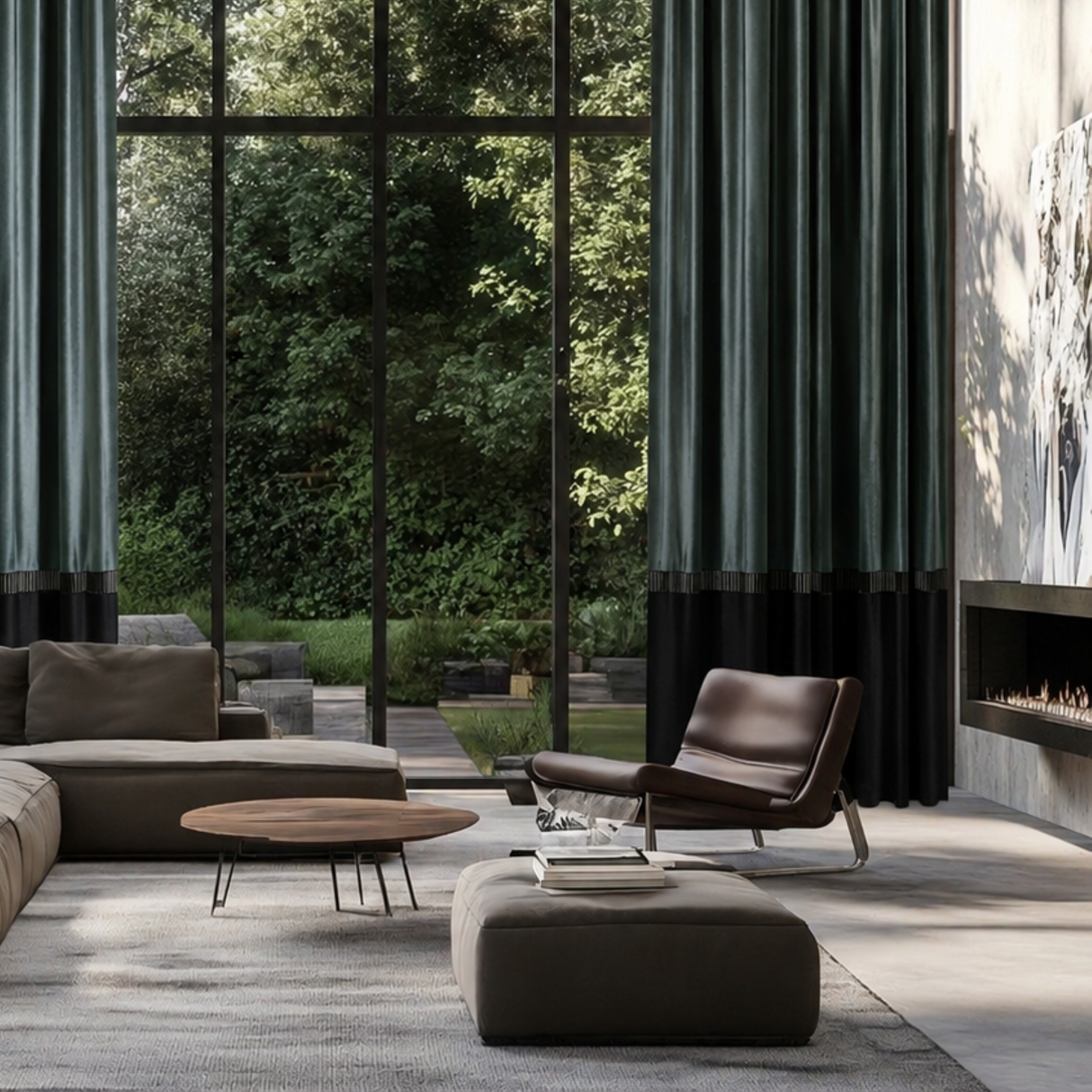 Berego – Petrol Green & Black Velvet Drapery Curtain With Linear Border Detail – For Modern & Luxurious Interiors