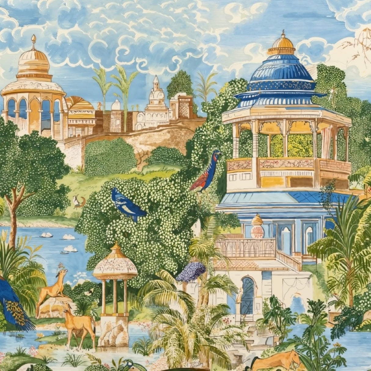 Royal Eden Wallpaper – Saffron & Azure – Available In Printed And Embossed Versions For Sophisticated Interiors