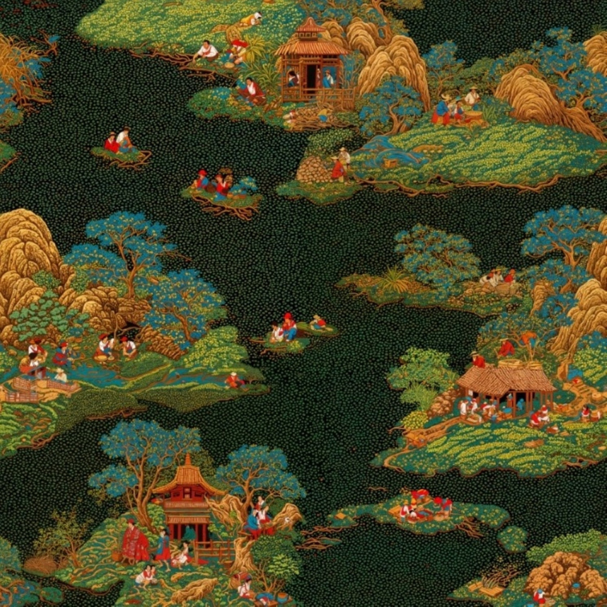 Jade Harmony Wallpaper – Tranquil Landscape Artistry – Available in Printed and Embossed Versions for Eclectic Interiors