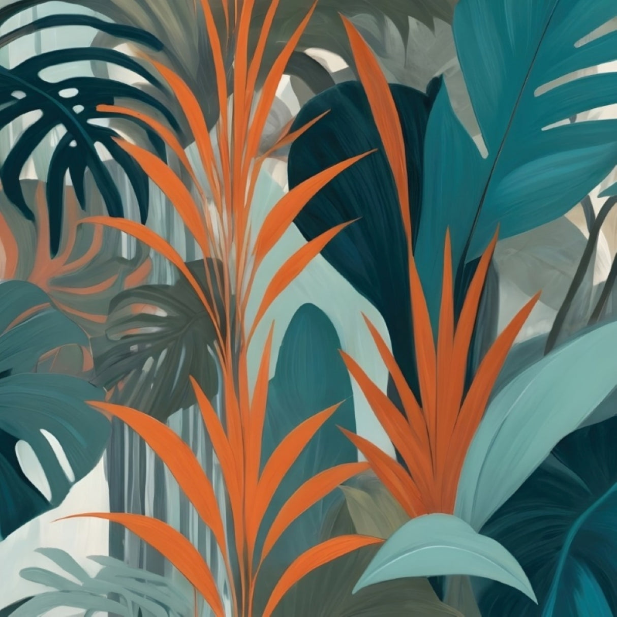 Tropical Ember Mural Wallpaper – Bold Botanical Wall Art in Teal & Terracotta