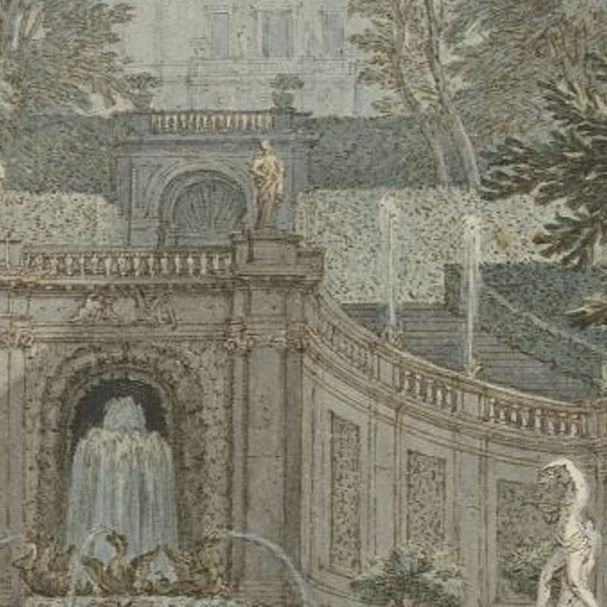 Palace Garden Staircase Wallpaper – Architectural Landscape Mural for Elegant Interiors