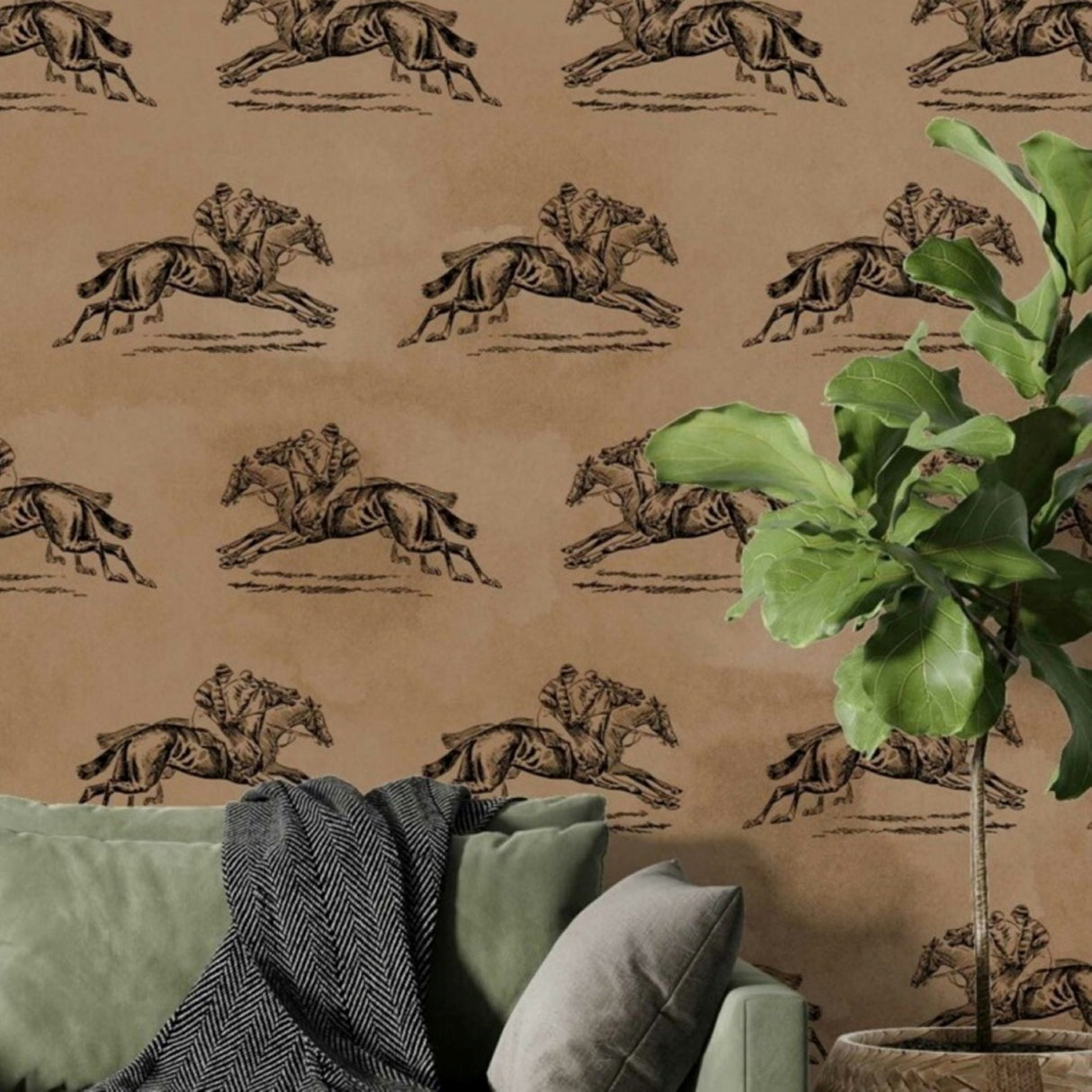 Galloping Heritage Wallpaper – Vintage Equestrian Art Mural for Classic Interiors