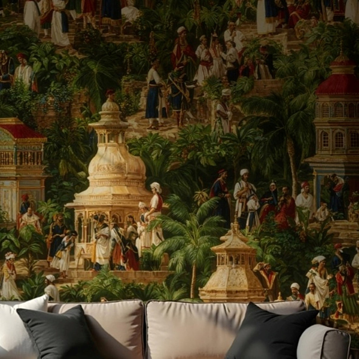 Oriental Court Mural Wallpaper – Available In Printed And Embossed Versions For Elegant Interiors
