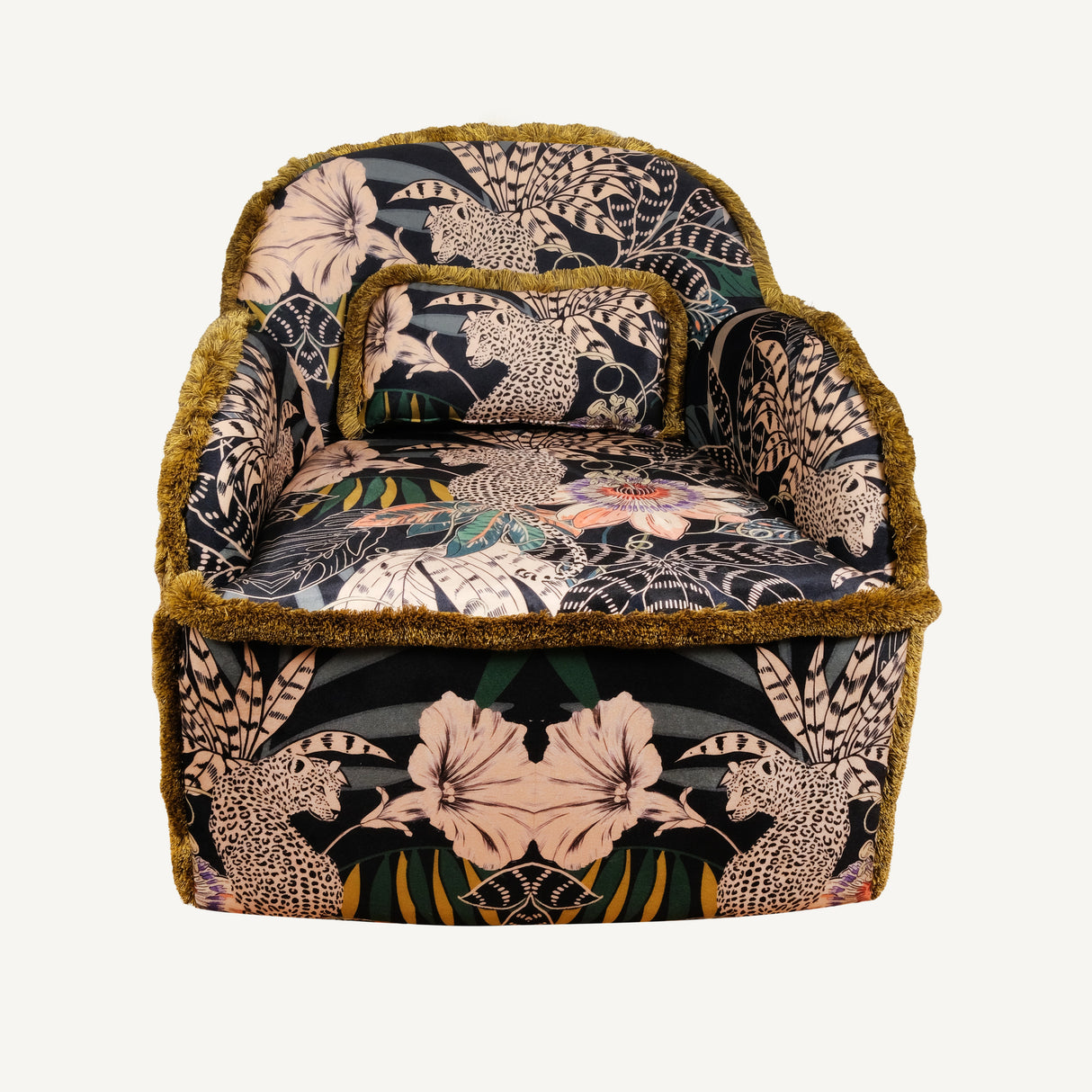 Whispering Tiger Armchair – Wooden Armchair with Polyester Velvet Fabric, Exotic Pattern