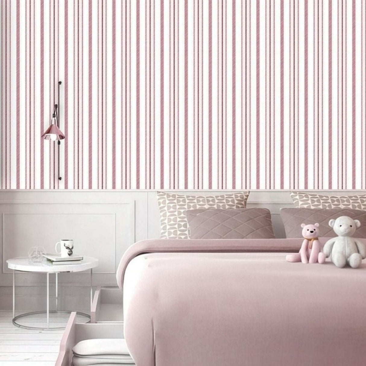 Vintage Pink & Ivory Stripes Wallpaper – Classic Linear Pattern for Soft & Modern Interiors
