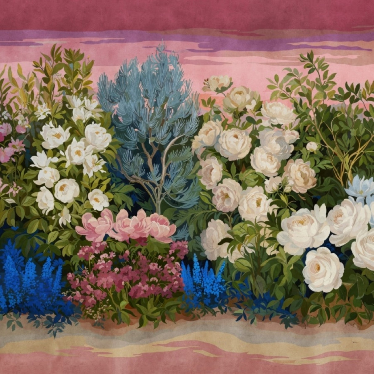 Blooming Horizon Mural Wallpaper – Hand-Painted Floral Panorama for Romantic Interiors
