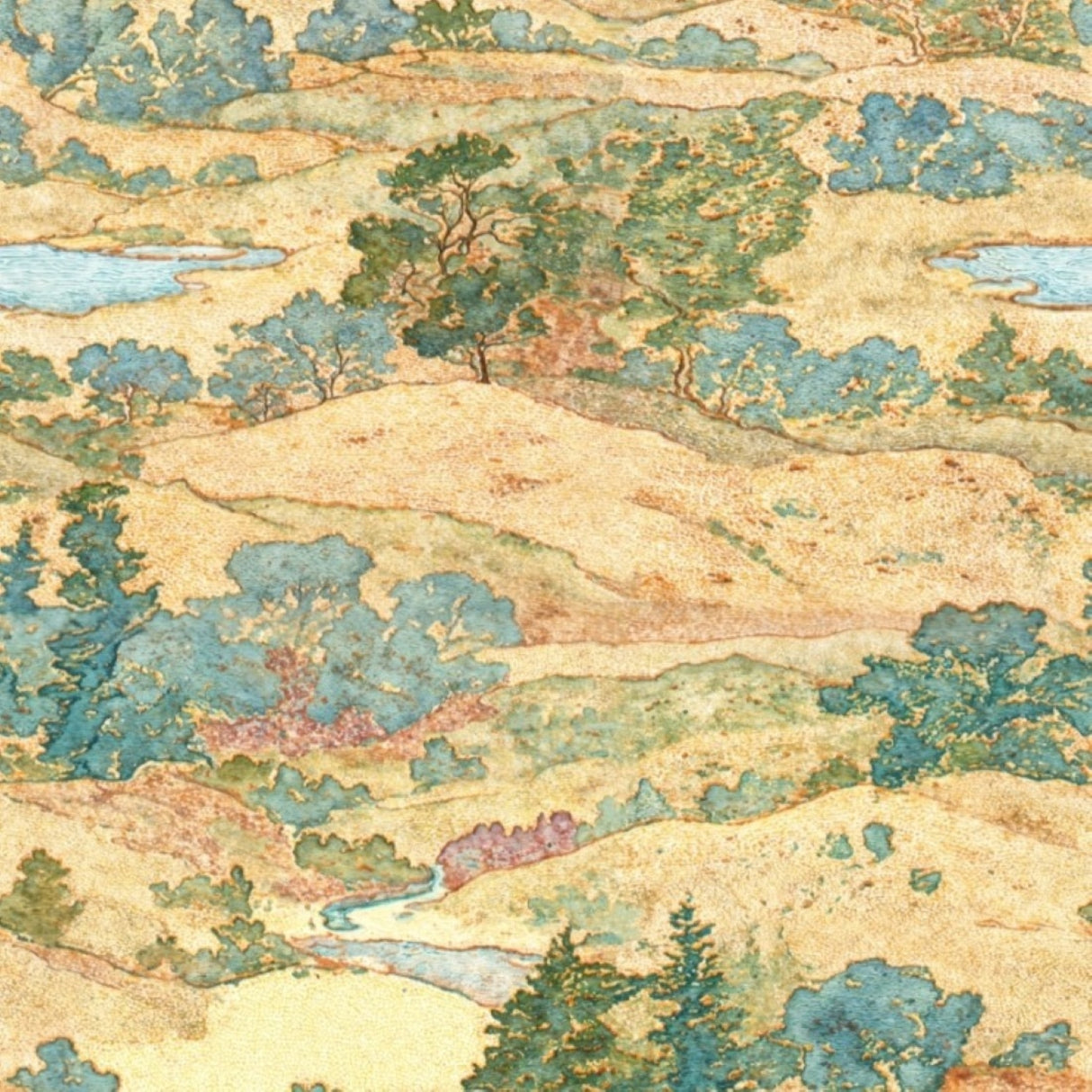Golden Terrain Wallpaper – Artistic Landscape Mural for Tranquil Interiors