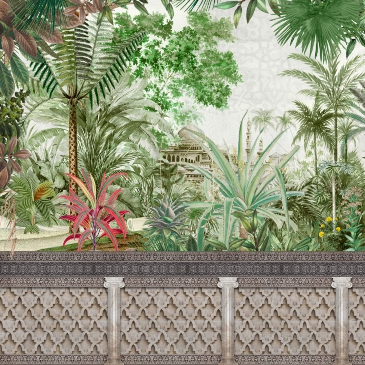 Exotic Jungle & Elephants Wallpaper – Botanical Heritage Mural for Elegant Interiors – Green Effect
