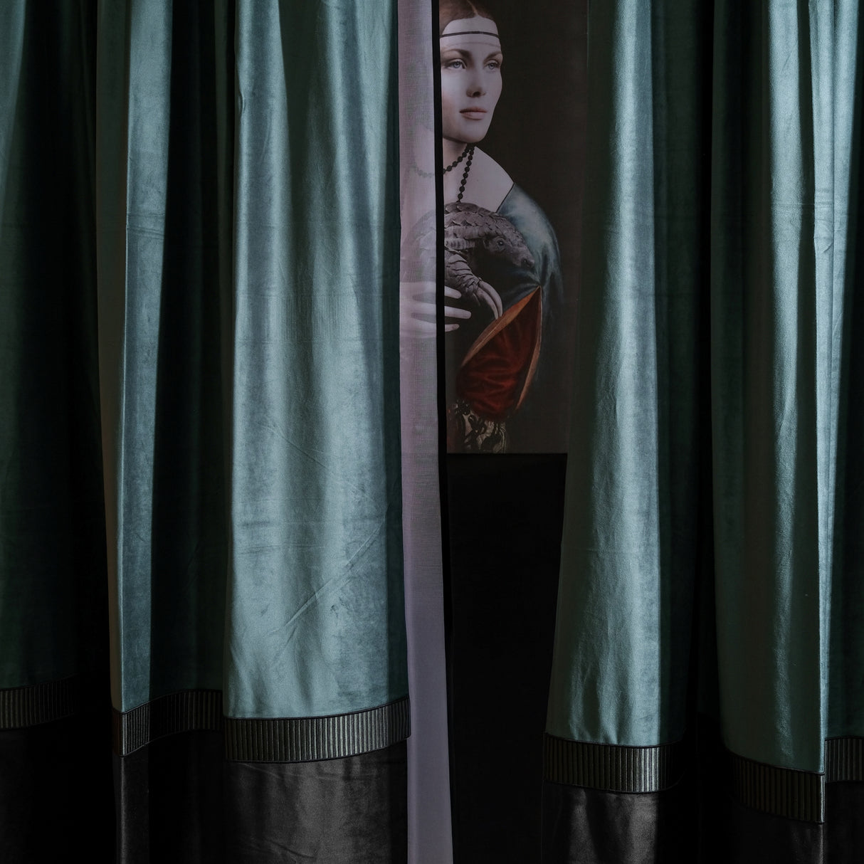 Berego – Petrol Green & Black Velvet Drapery Curtain With Linear Border Detail – For Modern & Luxurious Interiors