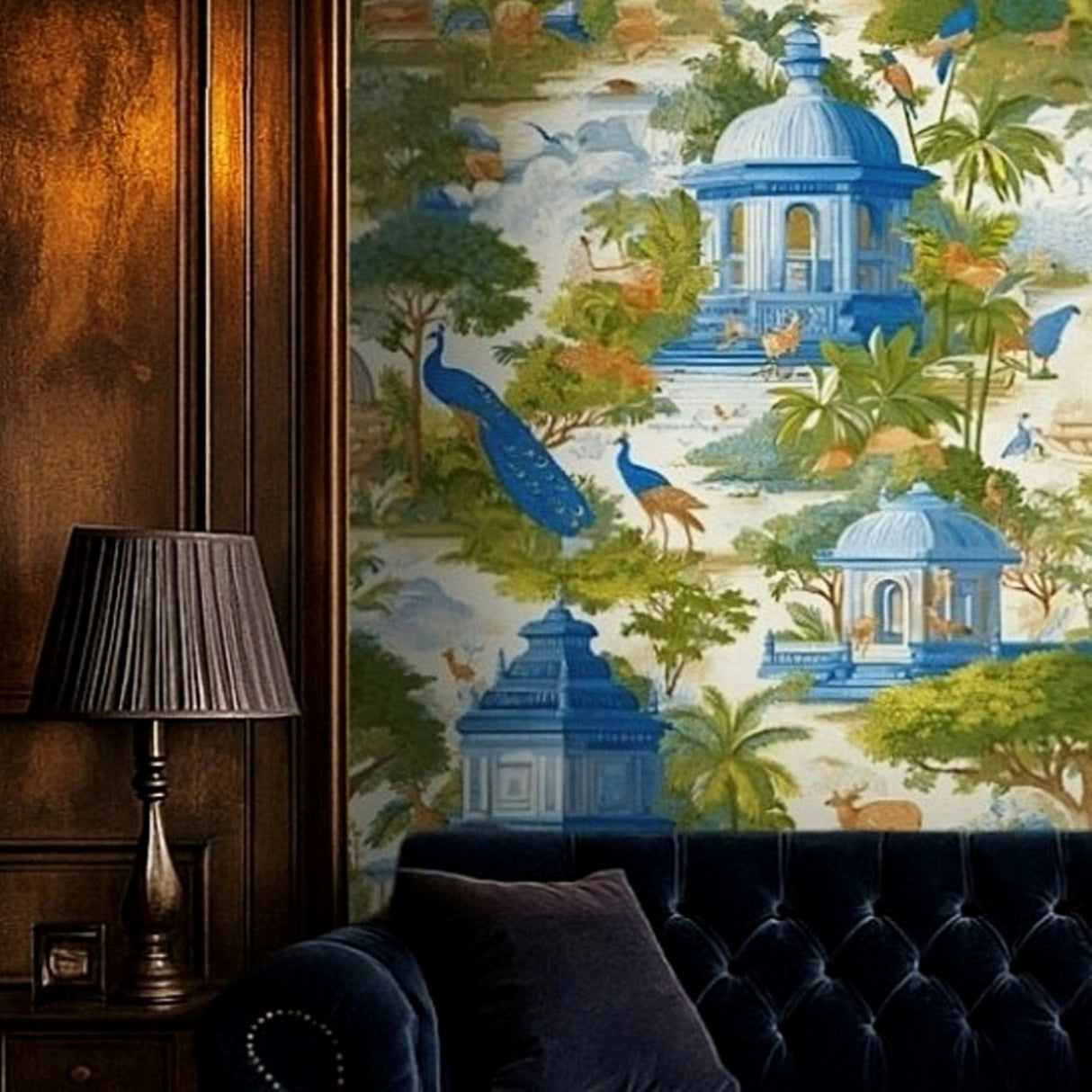 Royal Eden Wallpaper – Indigo & Sand – Available In Printed And Embossed Versions For Sophisticated Interiors