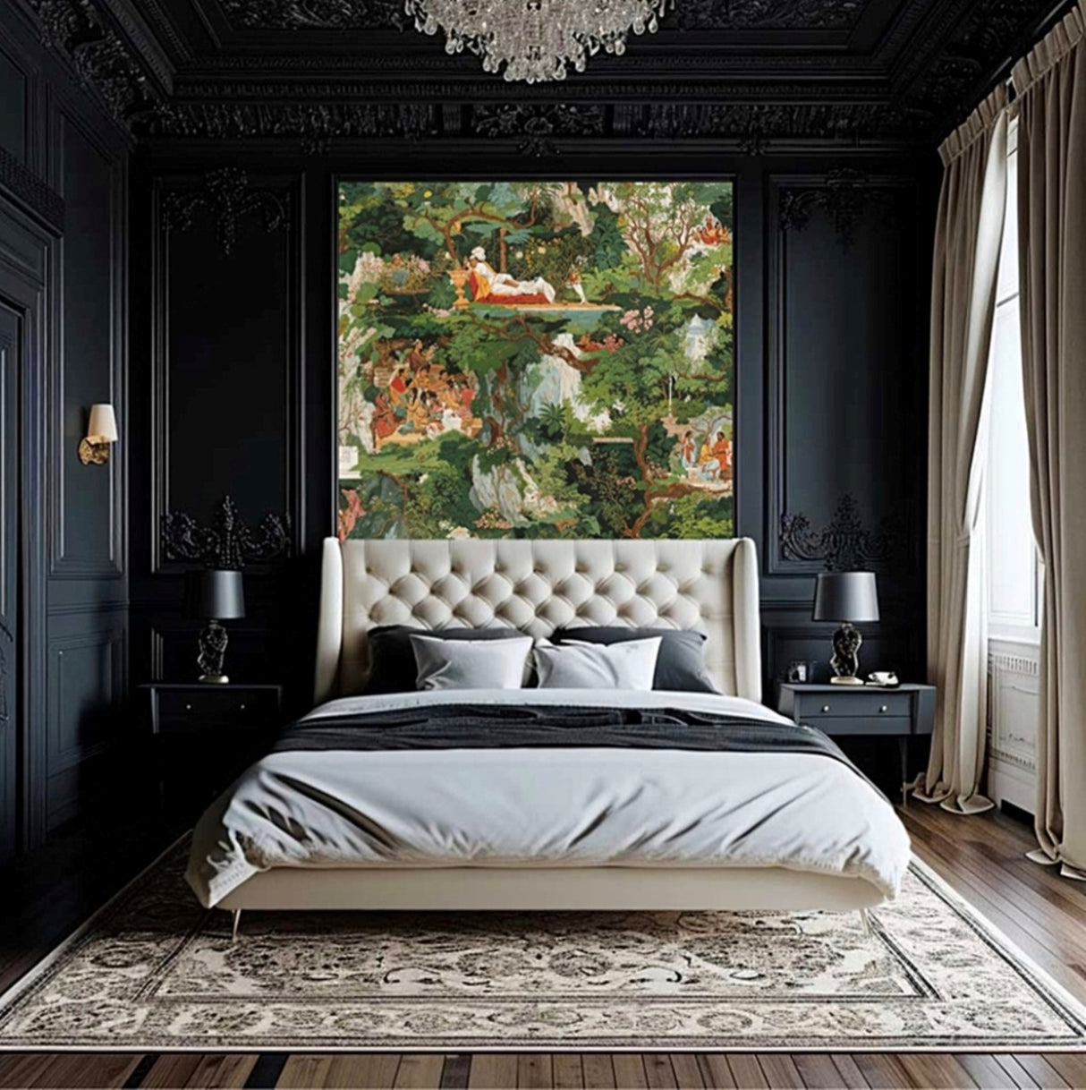 Oriental Valley Mural – Jade & Terracotta Edition – Available in Printed and Embossed Versions for Artistic Interiors