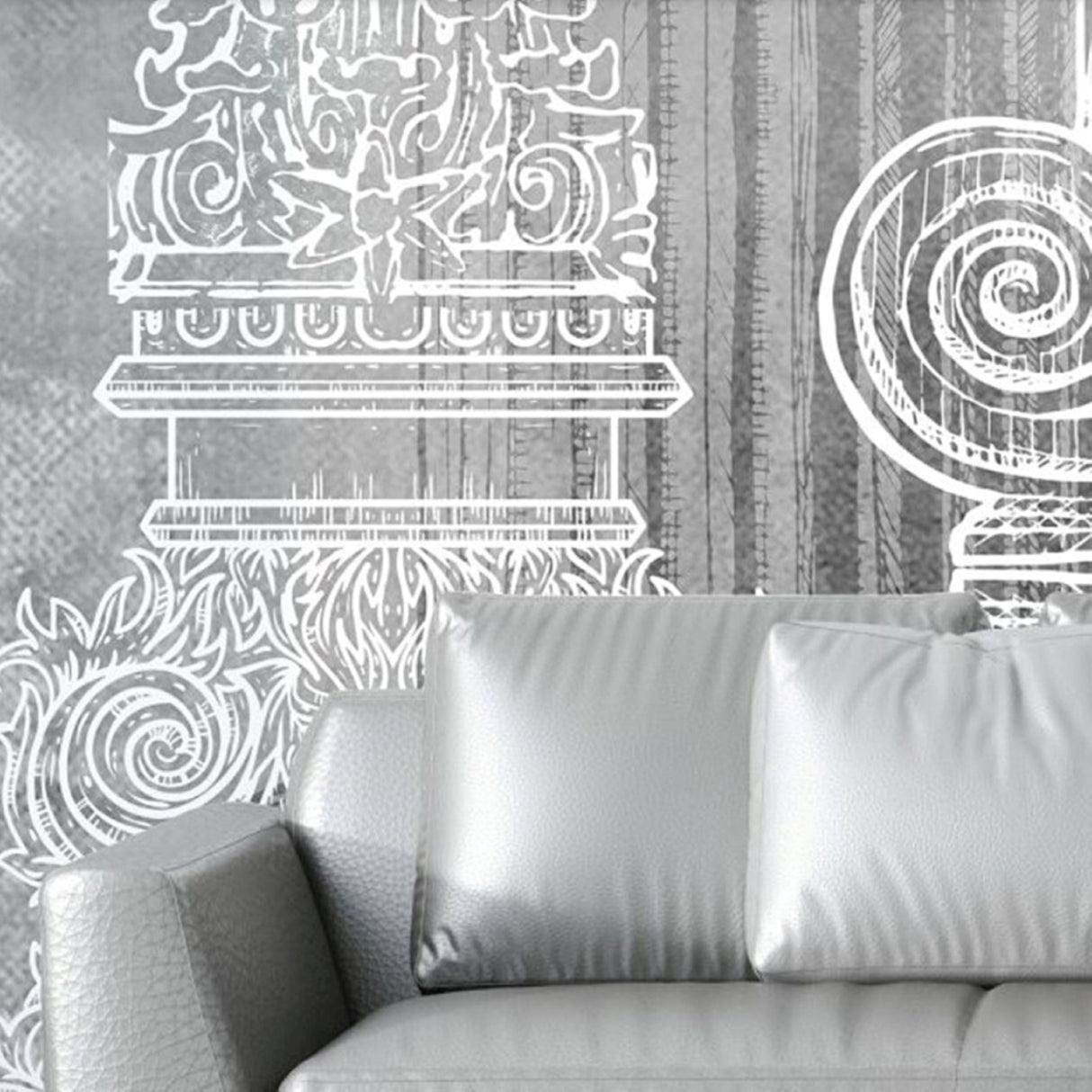 Architectural Columns with Sketch Shadows Wallpaper - Classical Line Art Mural for Modern Interiors