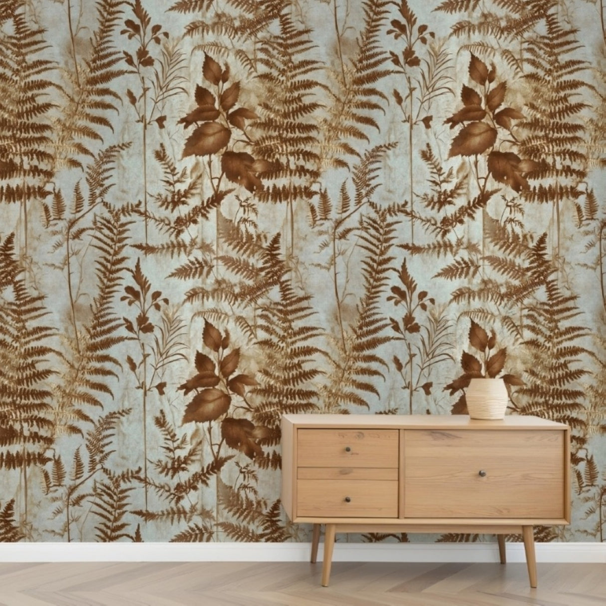 Rust Botanical Fern Wallpaper – Nature-Inspired Elegance for Modern Interiors