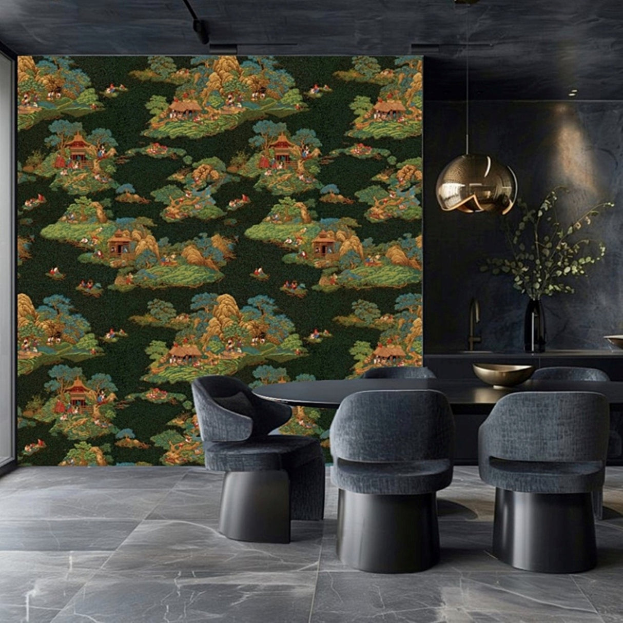 Jade Harmony Wallpaper – Tranquil Landscape Artistry – Available in Printed and Embossed Versions for Eclectic Interiors