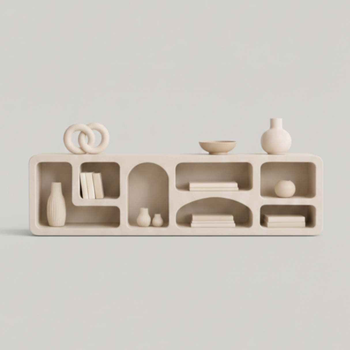Casper Floor Display Unit – Wabi-Sabi Inspired Sculptural Shelving with Organic Form and Natural Texture