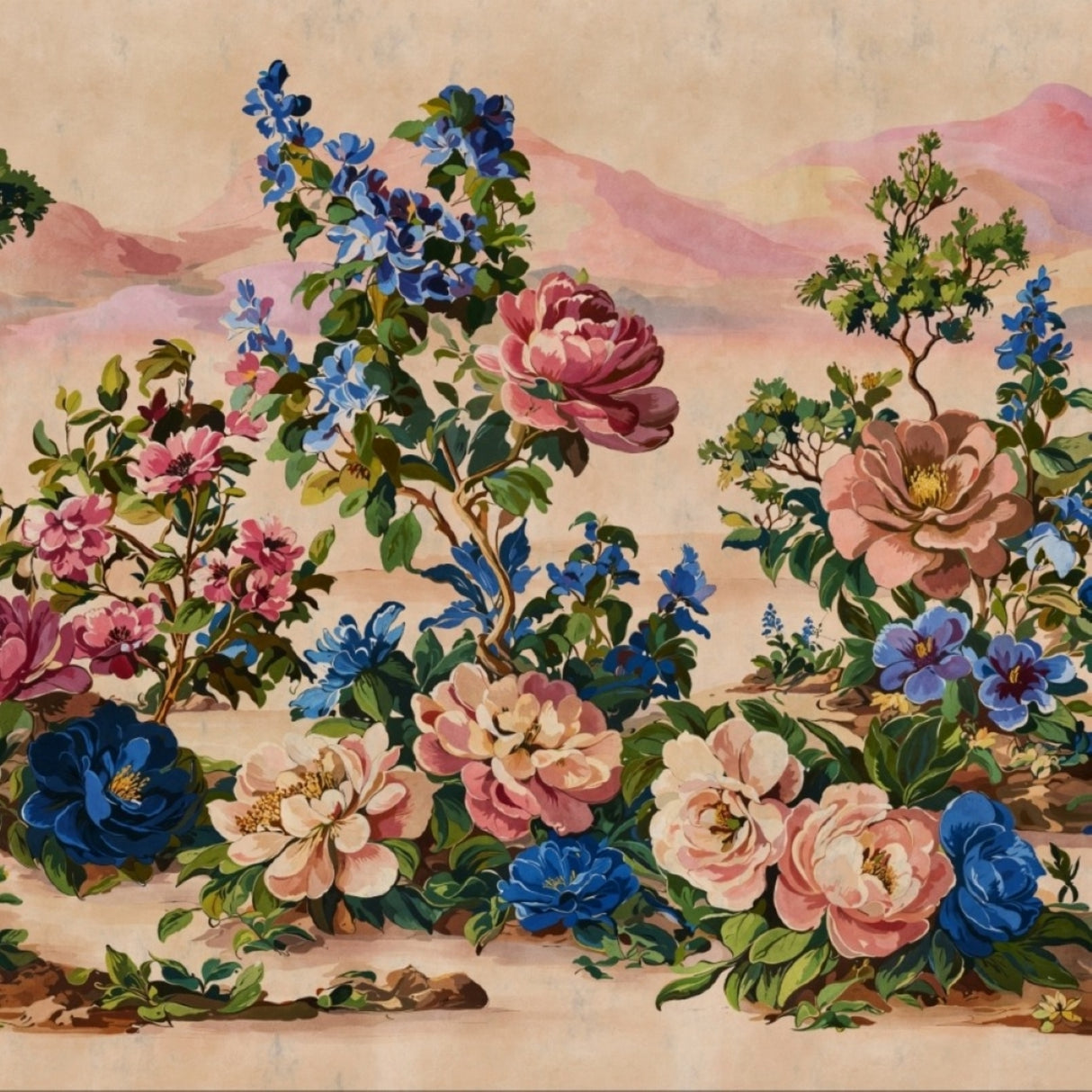 Botanical Sonata Wallpaper – Classic Bloom Harmony – Available in Printed and Embossed Versions For Romantic Interiors