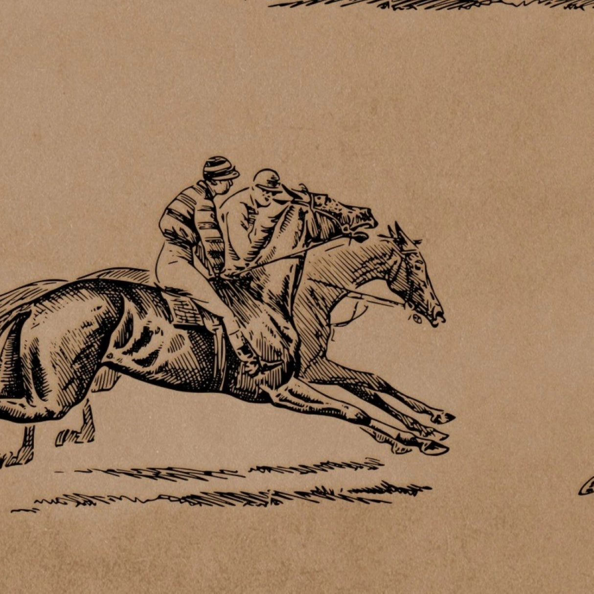 Galloping Heritage Wallpaper – Vintage Equestrian Art Mural for Classic Interiors