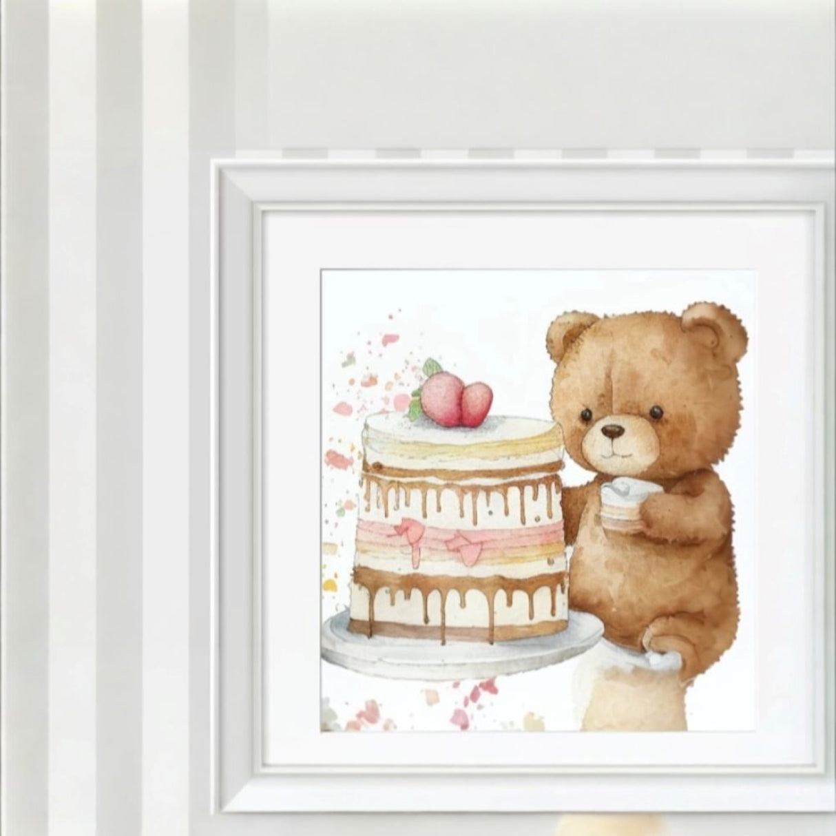 Papel pintado infantil de osos con marcos: decoración de pared inspirada en animales en tonos pastel suaves