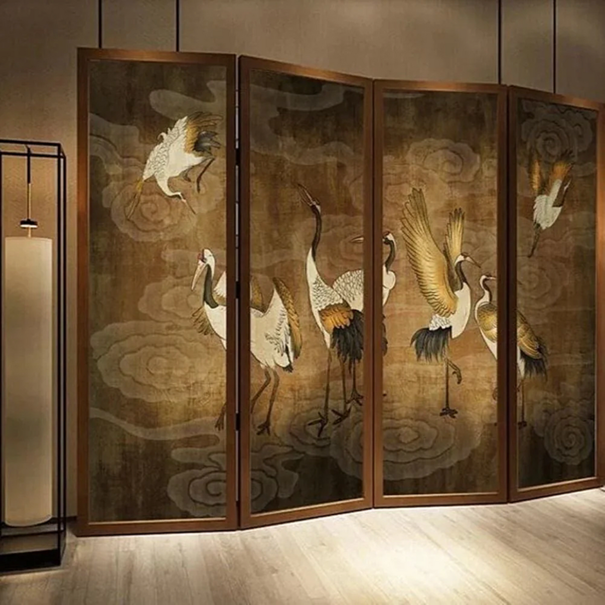 Sepia Cranes Wallpaper, Featured In The Series: "House Of Fate" - Rustic Chic Design