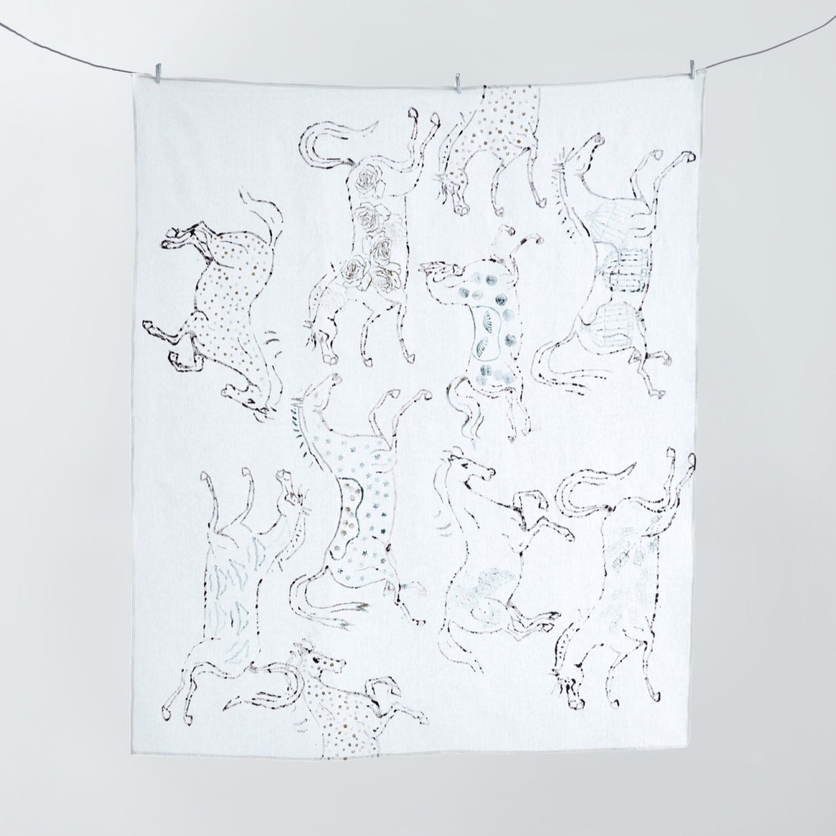 Enchanted Forest - Horses, Hand-Printed White Linen Tablecloth – Artistic Elegance for Sophisticated Dining