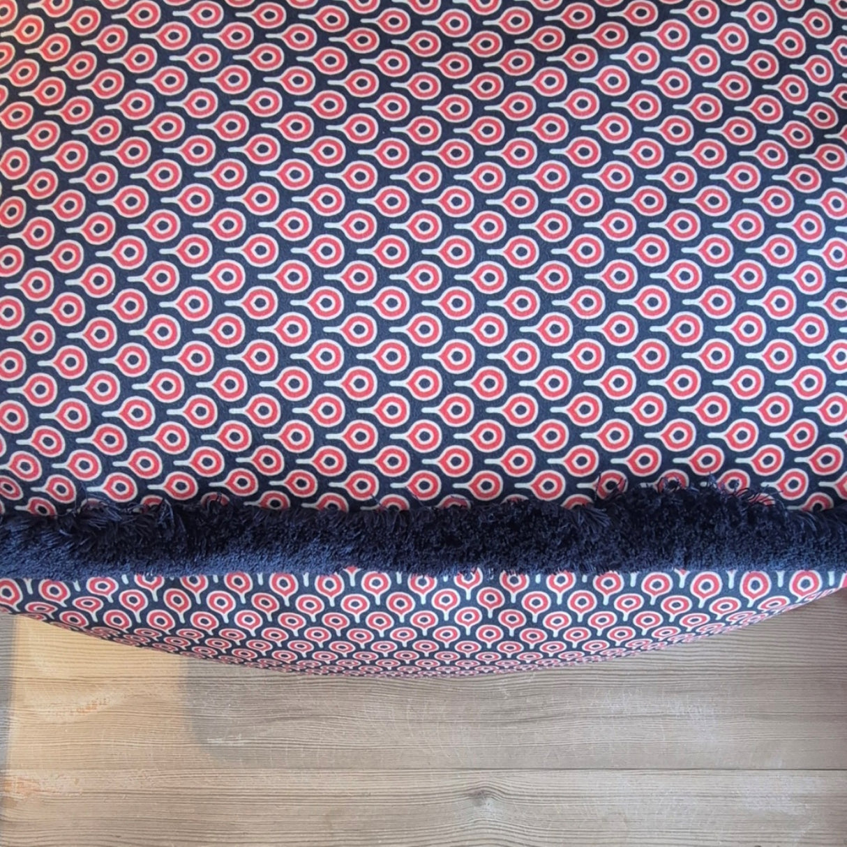 Omna Red Pouf – Handmade Ottoman Seat with Velvet Polyester Fabric Geometric Pattern