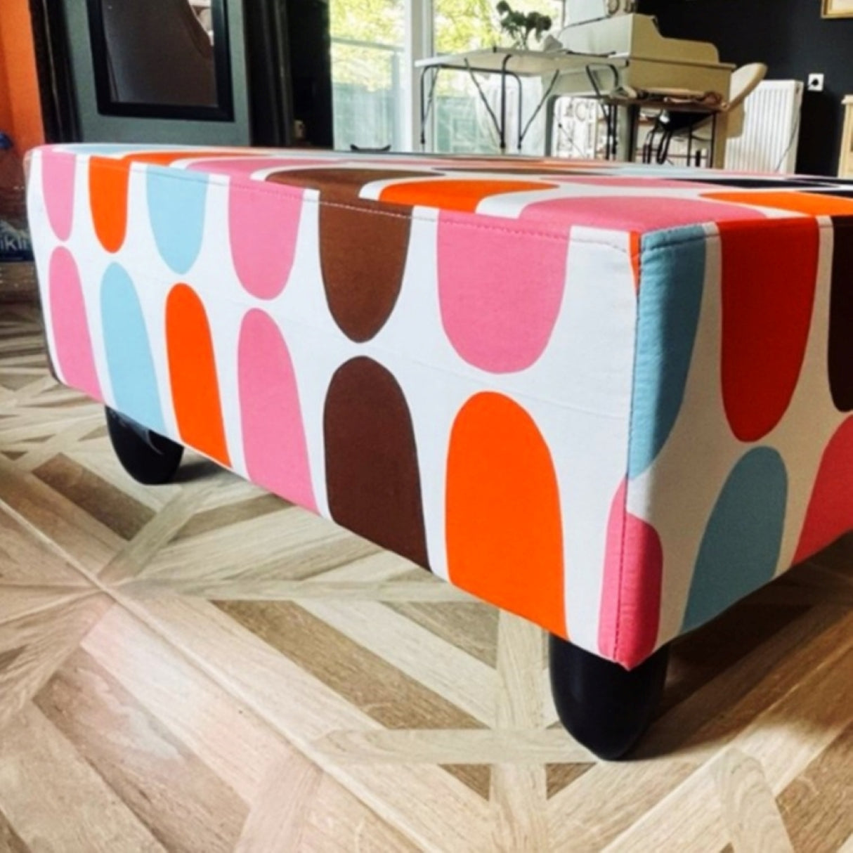 Capsula Coffee Table - Handmade Coffee Table with Marimekko Fabric Geometric Pattern