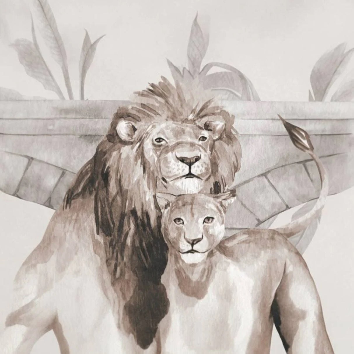 Papel pintado de animales exóticos en tonos sepia: decoración rústica de estilo safari