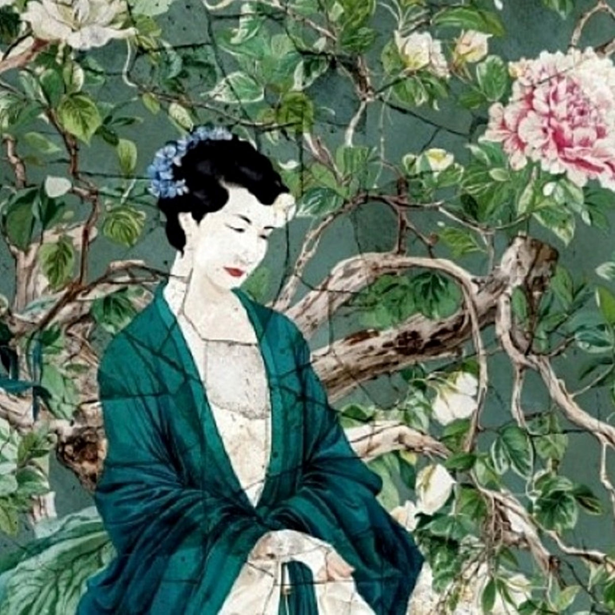 Celadon Garden Cracked - Luxury Frameless Printed Wallpaper Art Panel
