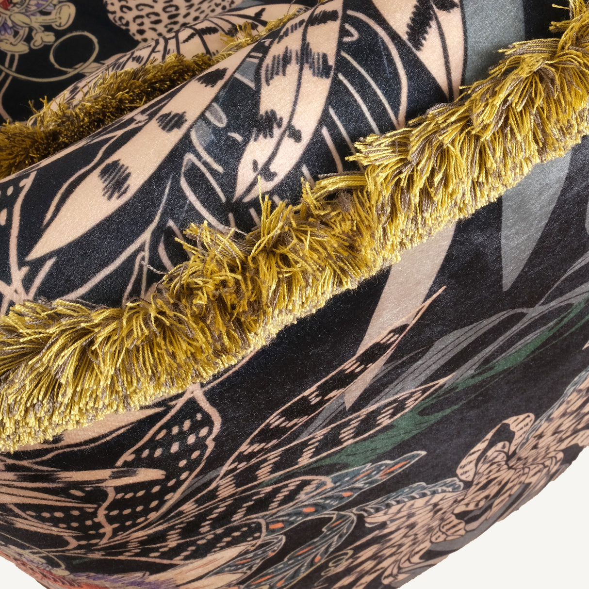 Whispering Tiger Armchair – Wooden Armchair with Polyester Velvet Fabric, Exotic Pattern