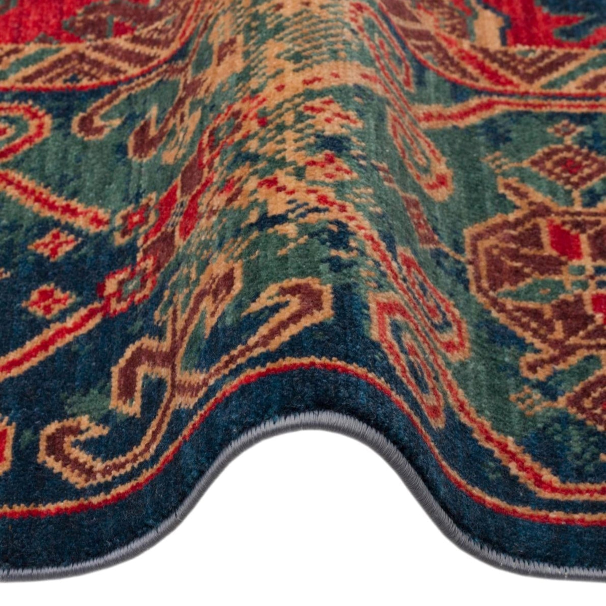KADIM KDM 01 Navy Red - Anatolian Motif Artisan New Zealand Wool Rug | Hand-Loomed, Non-Shedding & Easy-Clean