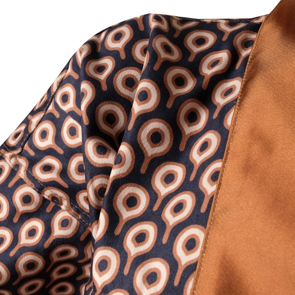 Omna Bronze Unisex Kimono – Geometric Patterned Suede Kimono with Burnished Satin Trim for Modern Refined Elegance