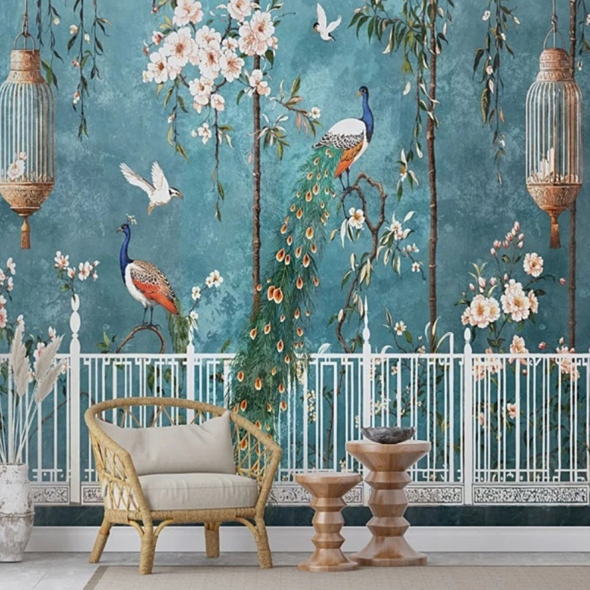 Golden Cage Chinoiserie Wallpaper – Available in Printed and Embossed Versions for Elegant Interiors