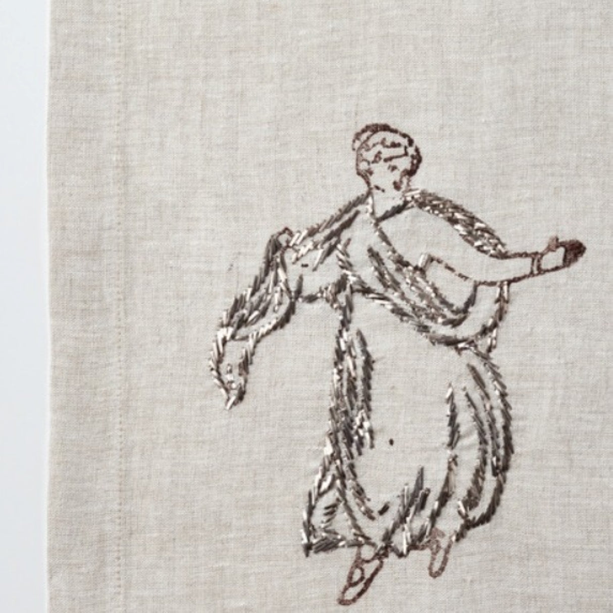 Relief "Dancer" Hand Embroidered Linen Napkin Set Of Two – Elegant Table Linen Décor for Stylish Tables