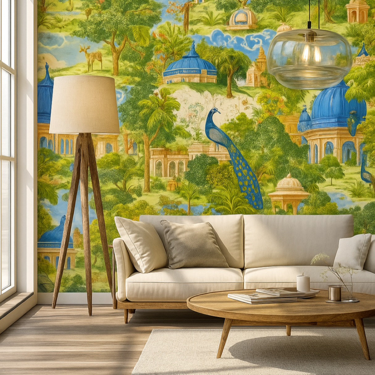 Papel pintado Royal Eden – Azul y verde – Disponible en versiones impresas y en relieve para interiores elegantes