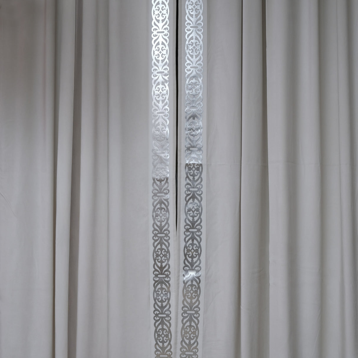 Rada – White Drapery Curtain With Luxury Silver Faux-Leather Border – For Modern & Refined Interiors